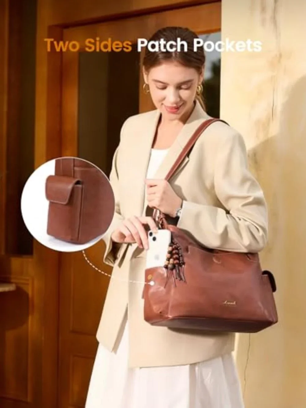 Vegan Leather Hobo Crossbody Purse with Tassel Charm Shoulder Bag